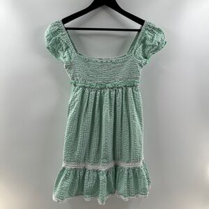 Urban Outfitters Mint Green Gingham Puff Sleeve Mini Dress Women’s Size Small